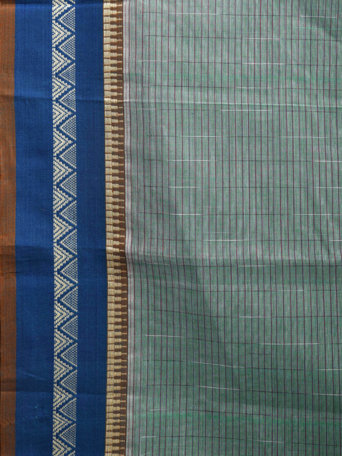 Sea Green and Blue Narayanpet Cotton Handloom Saree with Strips Design No Blouse np0952