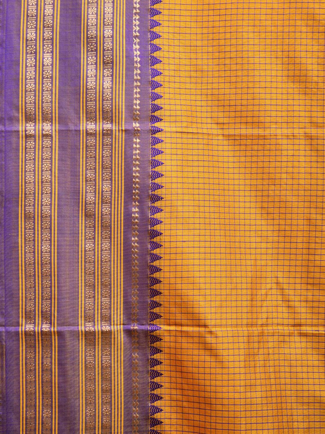 Yellow and Blue Narayanpet Silk Handloom Saree with Checks Design np0955