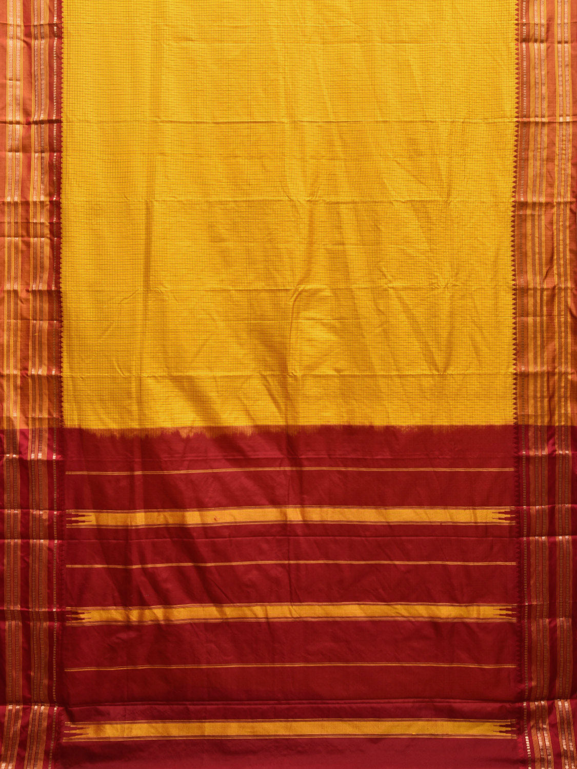 Yellow and Red Narayanpet Silk Handloom Saree with Checks Design np0957