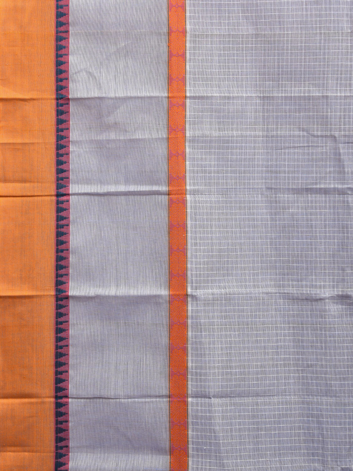 Light Grey and Yellow Narayanpet Cotton Handloom Saree with Checks Design No Blouse np0964