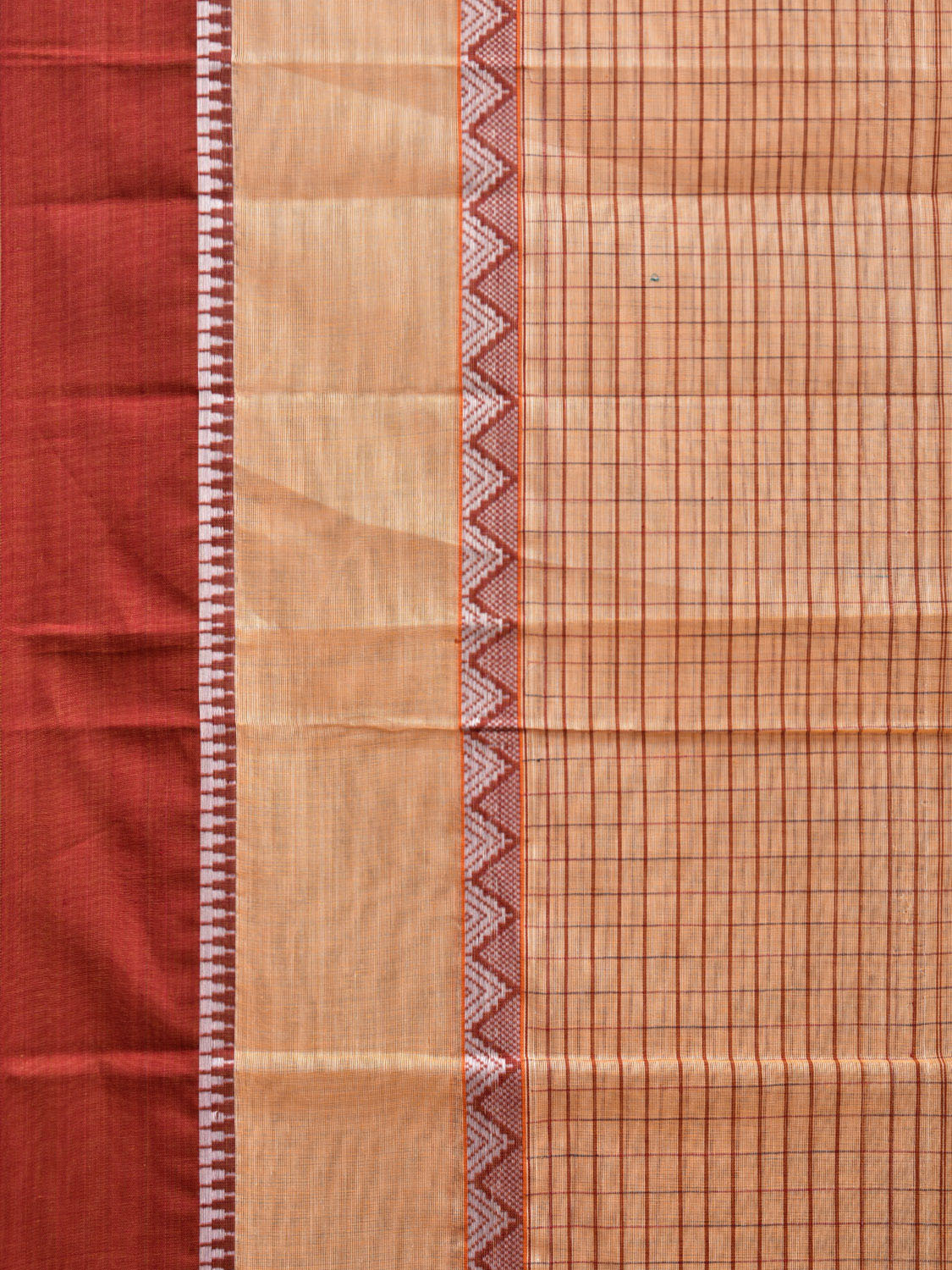 Light Yellow and Red Narayanpet Cotton Handloom Saree with Checks Design No Blouse np0968