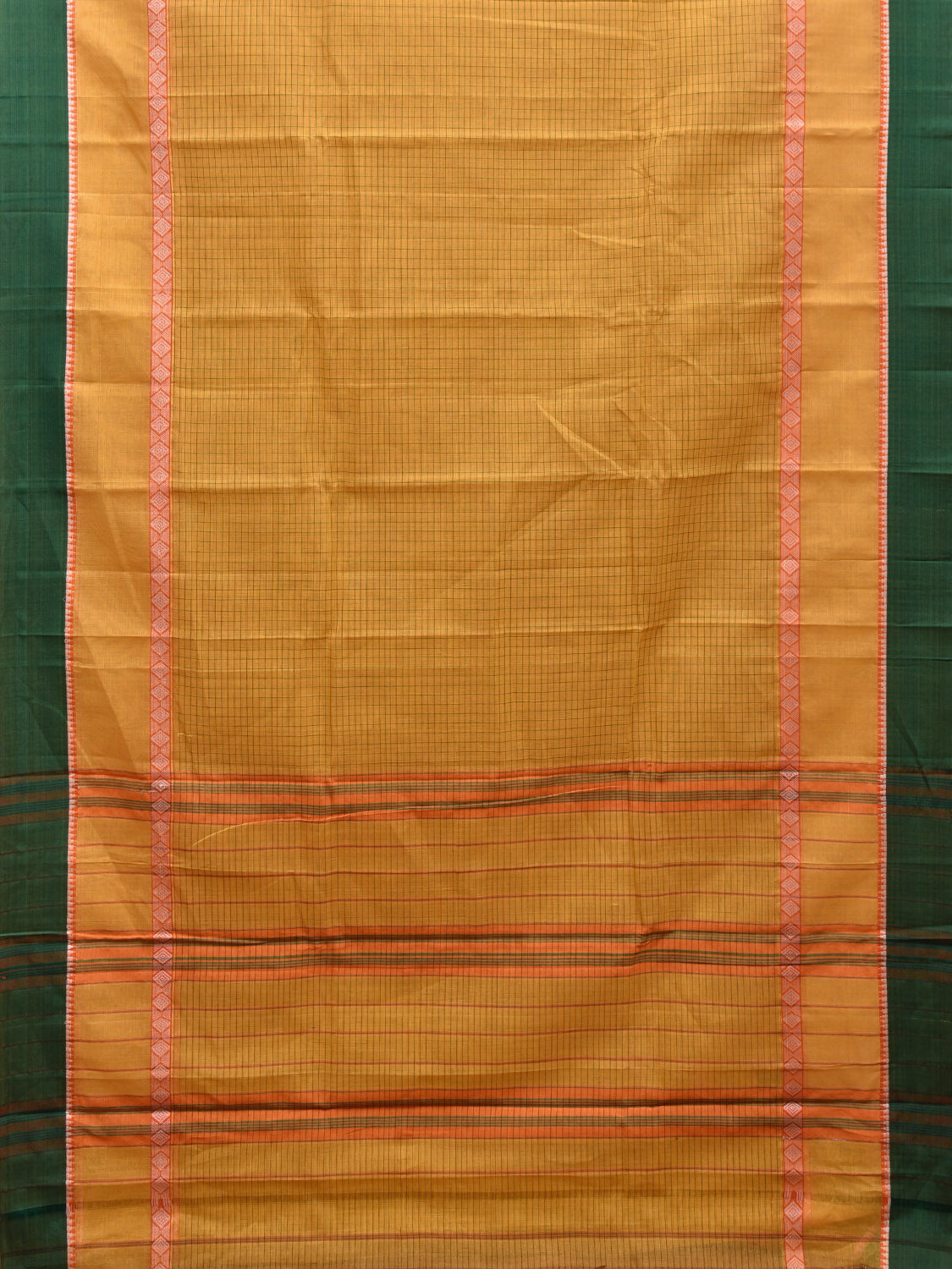 Yellow and Green Narayanpet Cotton Handloom Saree with Checks Design No Blouse np0969