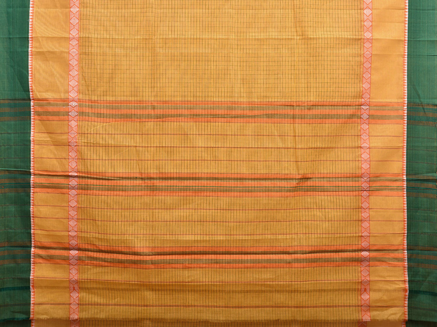 Yellow and Green Narayanpet Cotton Handloom Saree with Checks Design No Blouse np0969