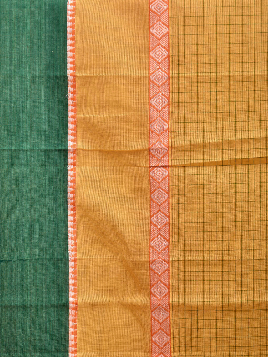 Yellow and Green Narayanpet Cotton Handloom Saree with Checks Design No Blouse np0969
