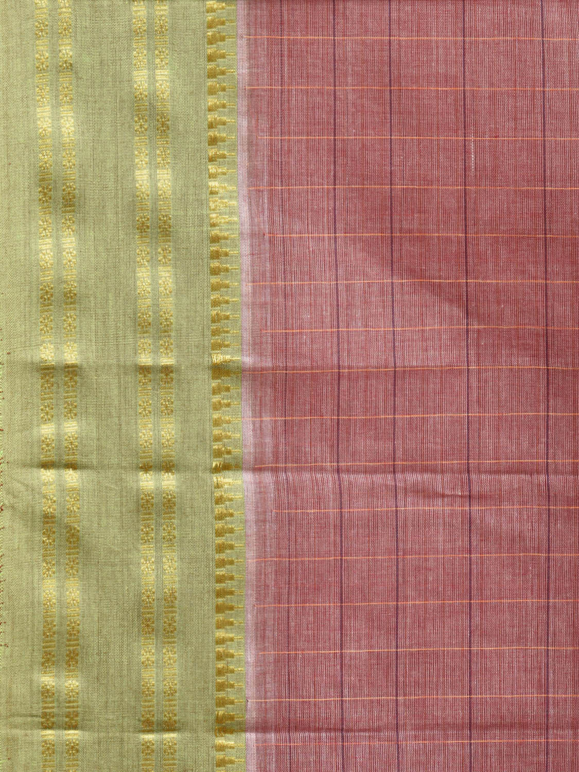 Light Burgundy and Light Green Narayanpet Cotton Handloom Saree with Checks Design No Blouse np0970