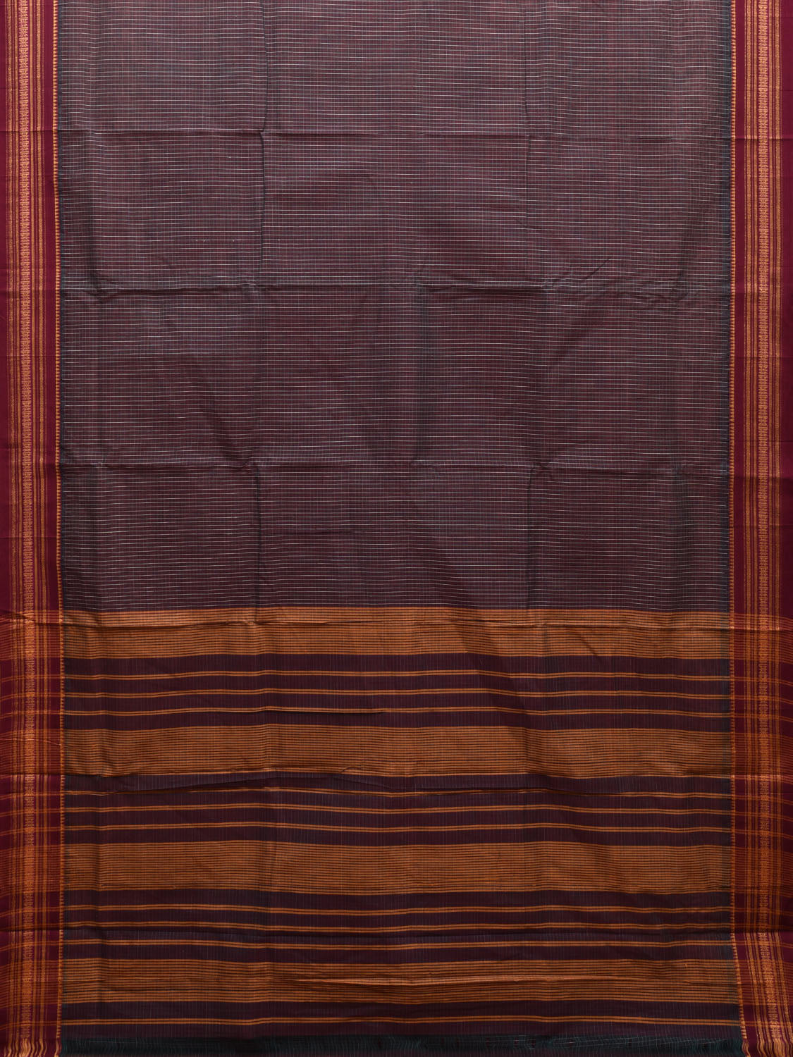 Wine and Maroon Narayanpet Cotton Handloom Saree with Checks Design No Blouse np0972