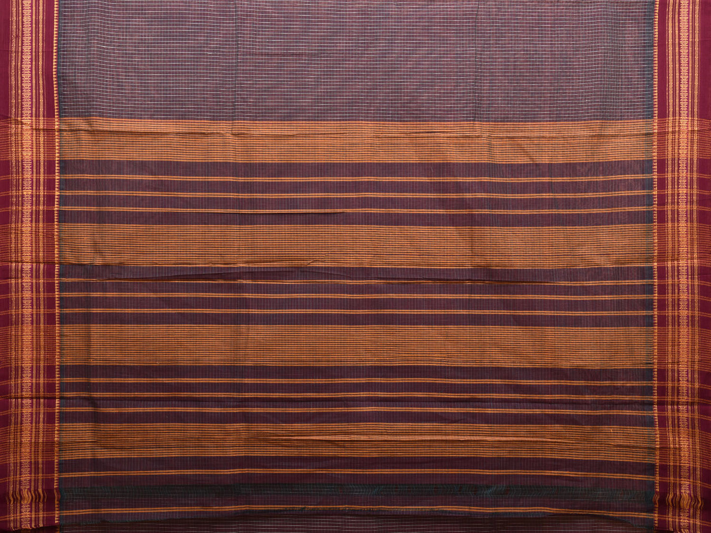 Wine and Maroon Narayanpet Cotton Handloom Saree with Checks Design No Blouse np0972