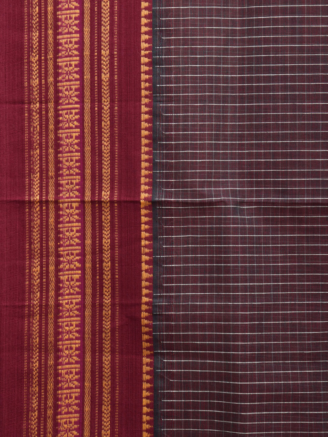 Wine and Maroon Narayanpet Cotton Handloom Saree with Checks Design No Blouse np0972