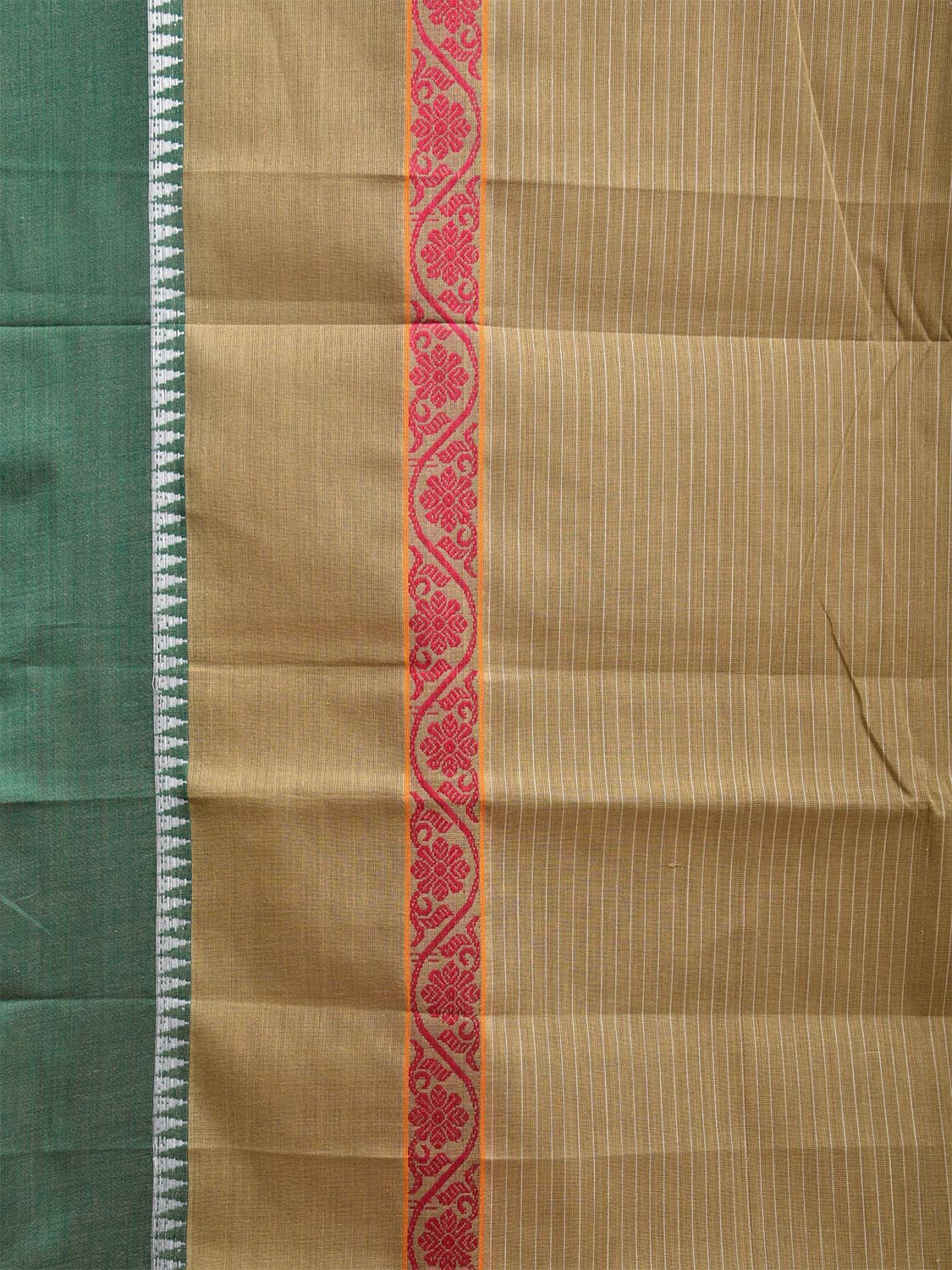 Olive and Green Narayanpet Cotton Handloom Saree with Strips Design No Blouse np0978