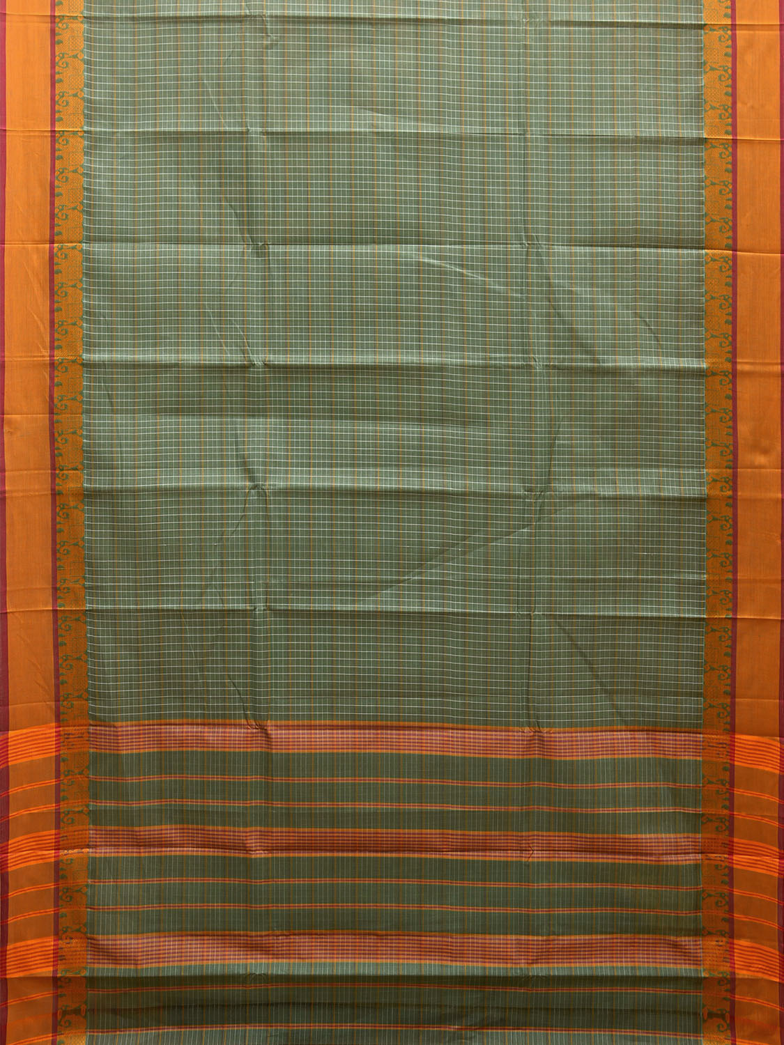 Sea Green Narayanpet Cotton Handloom Saree with Elephant Border Design No Blouse np0981