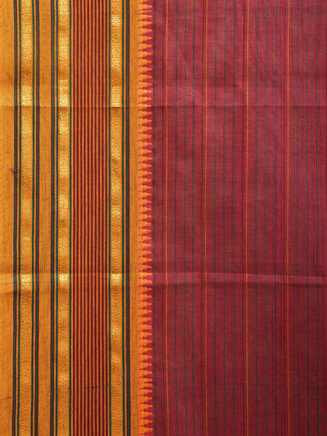 Dark Red and Yellow Narayanpet Cotton Handloom Saree with Strips Design No Blouse np0985