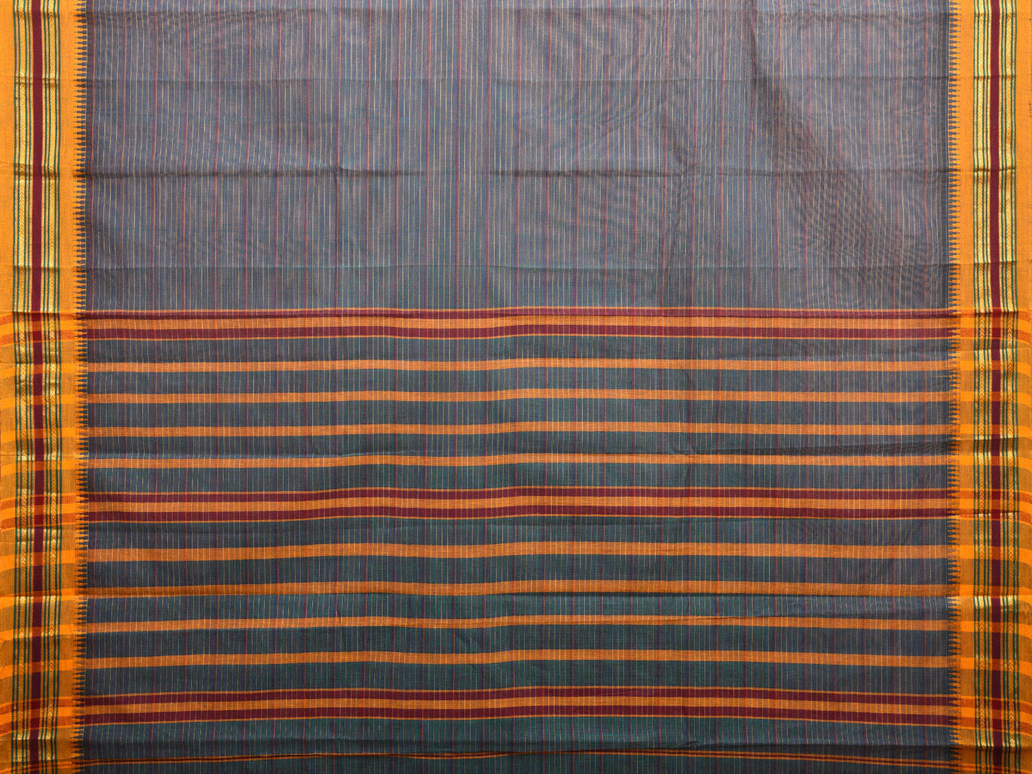 Teal and Yellow Narayanpet Cotton Handloom Saree with Strips Design No Blouse np0986