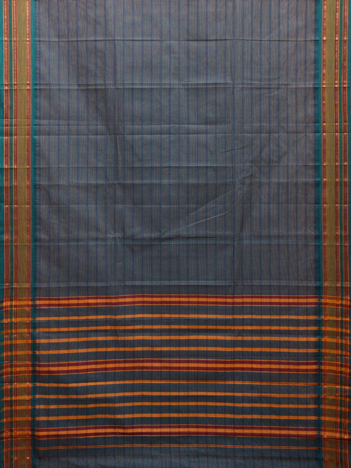 Teal Narayanpet Cotton Handloom Saree with Strips Design No Blouse np0988