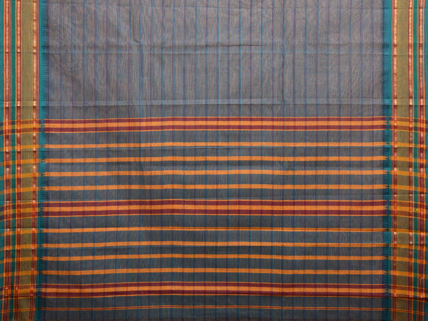 Teal Narayanpet Cotton Handloom Saree with Strips Design No Blouse np0988