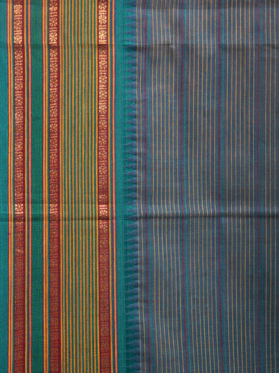 Teal Narayanpet Cotton Handloom Saree with Strips Design No Blouse np0988