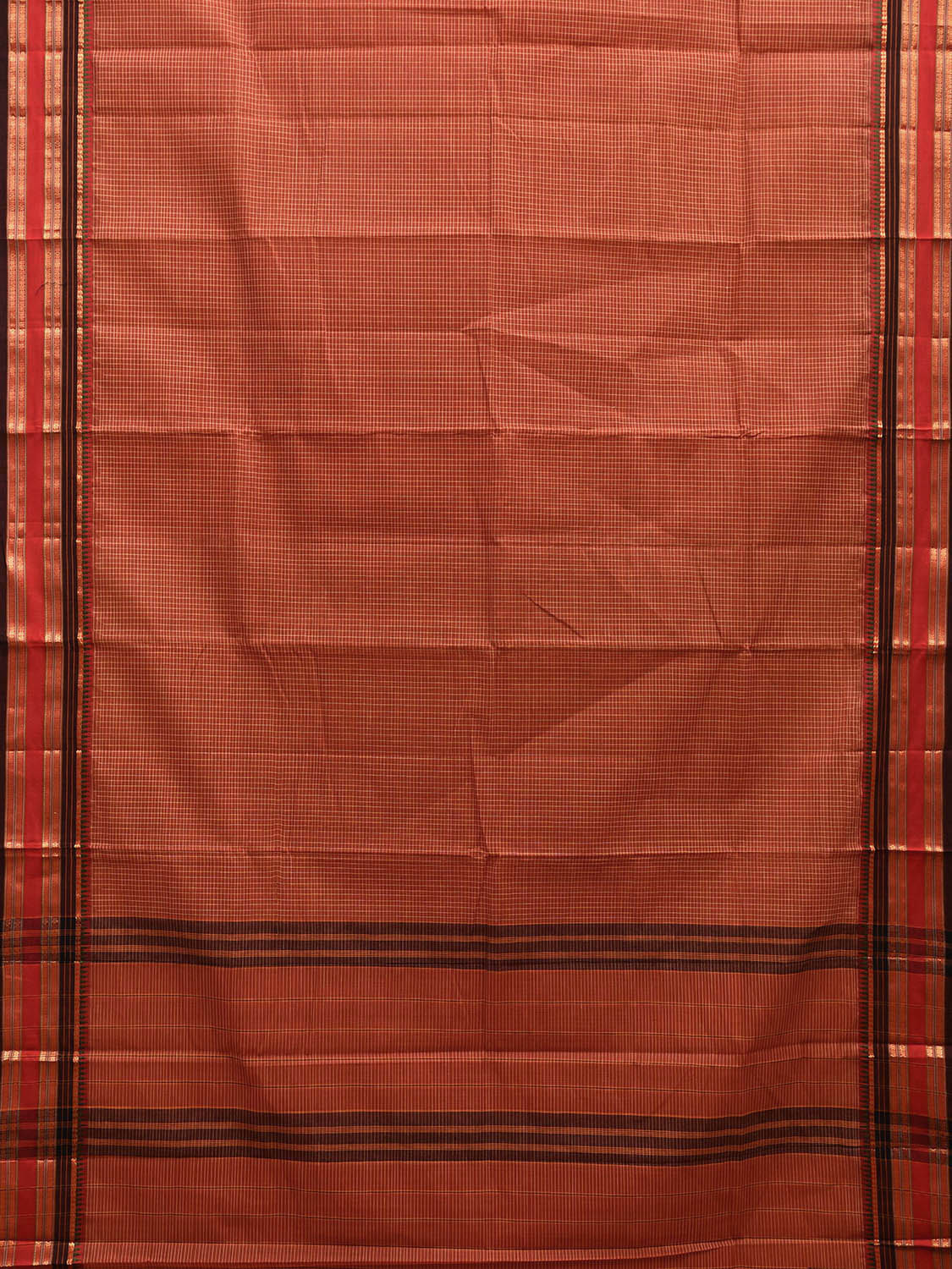 Rust Narayanpet Cotton Handloom Saree with Checks Design No Blouse np0997