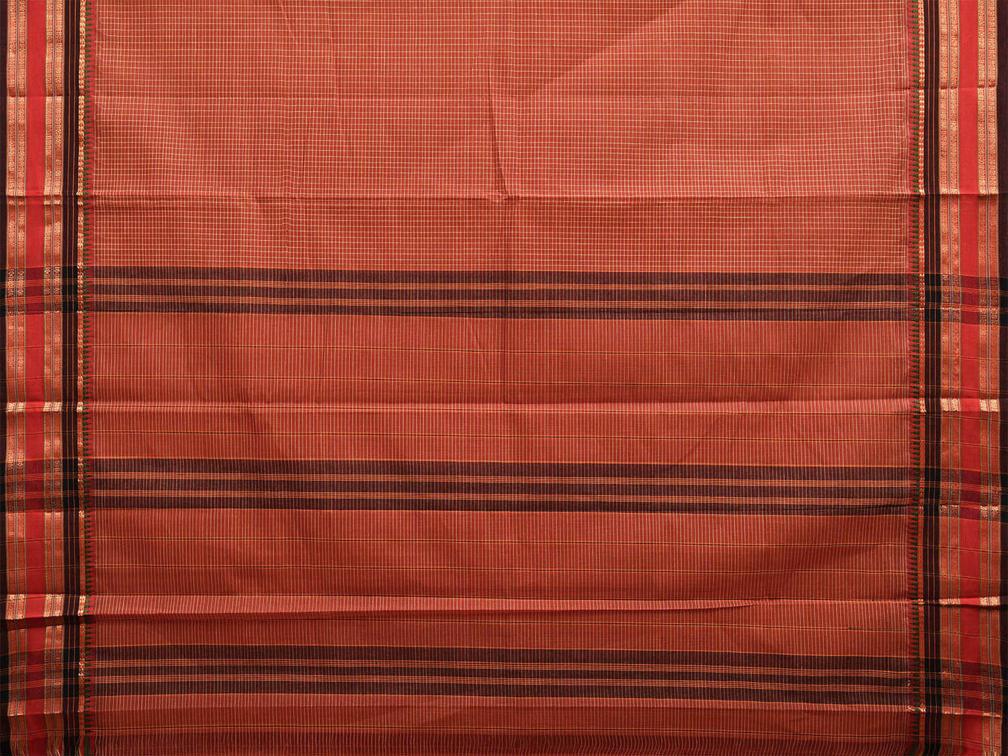 Rust Narayanpet Cotton Handloom Saree with Checks Design No Blouse np0997