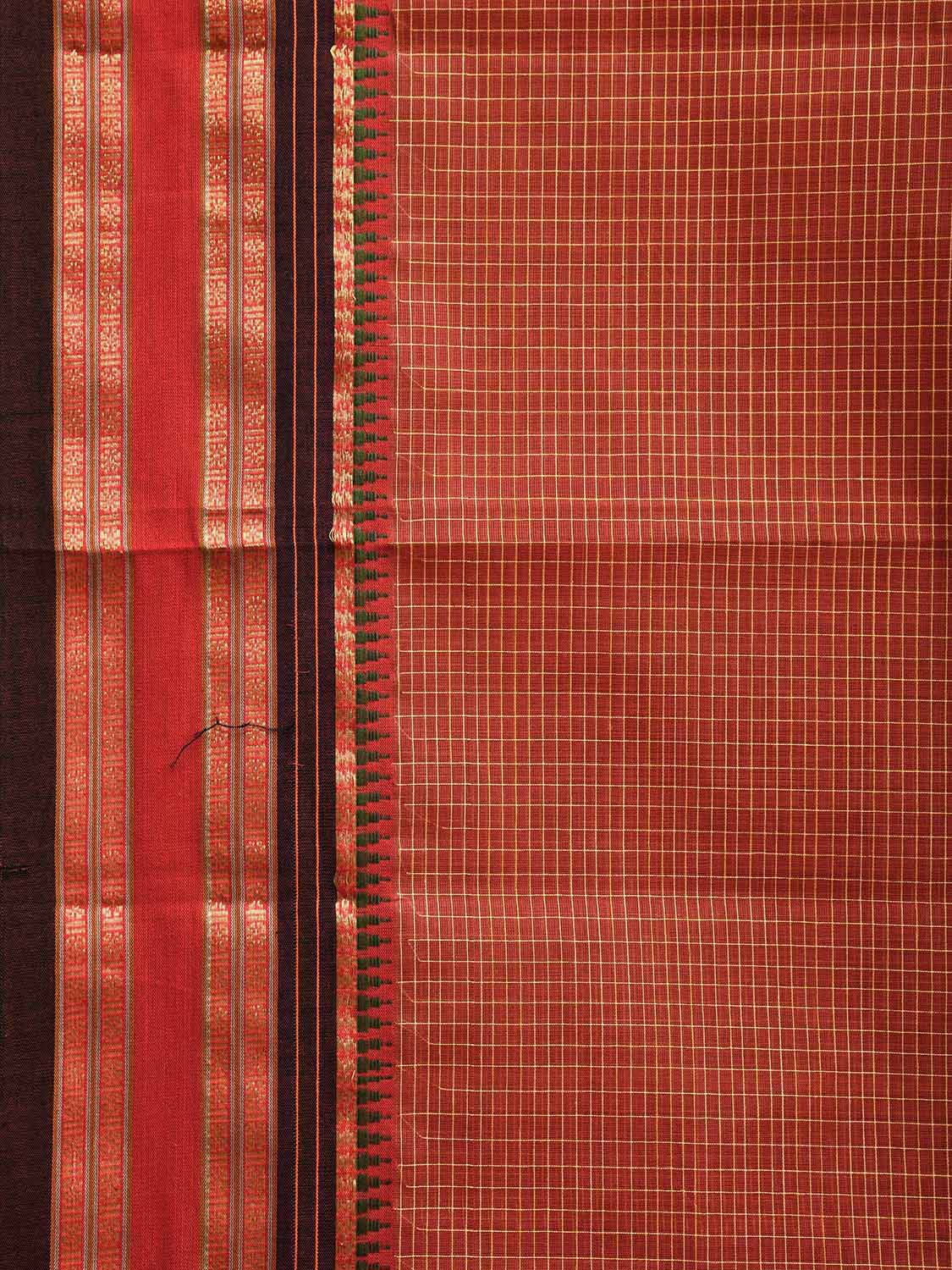 Rust Narayanpet Cotton Handloom Saree with Checks Design No Blouse np0997