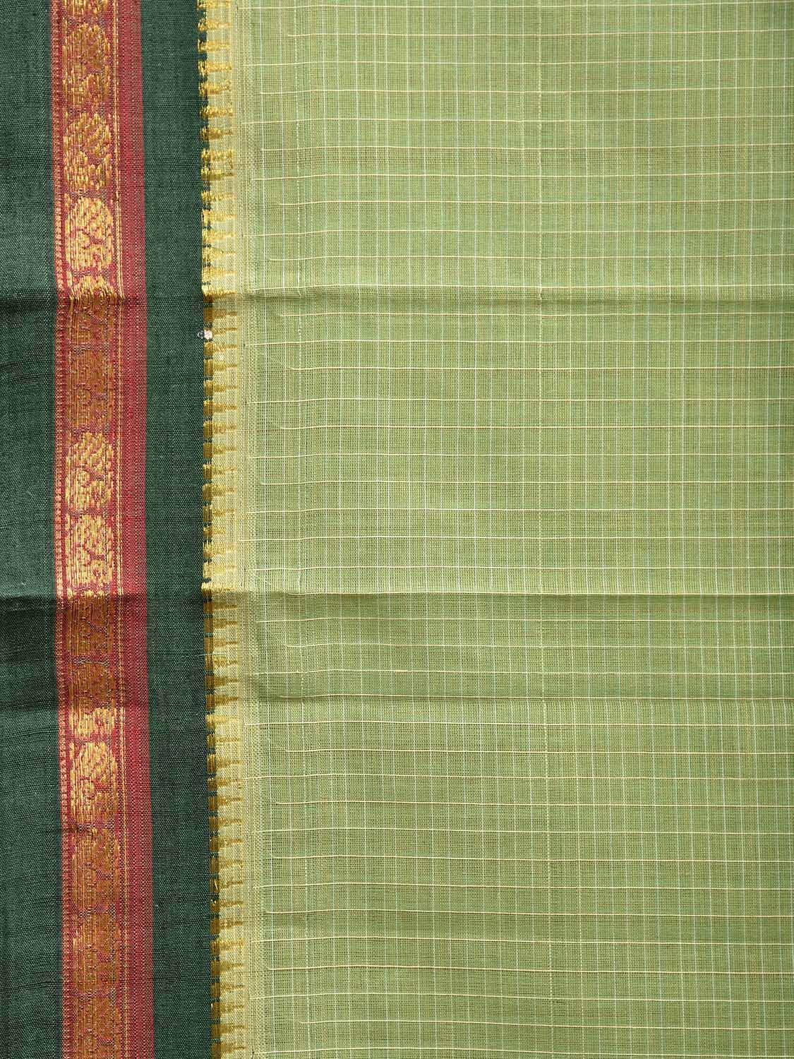 Light Green Narayanpet Cotton Handloom Saree with Checks Design No Blouse np0999