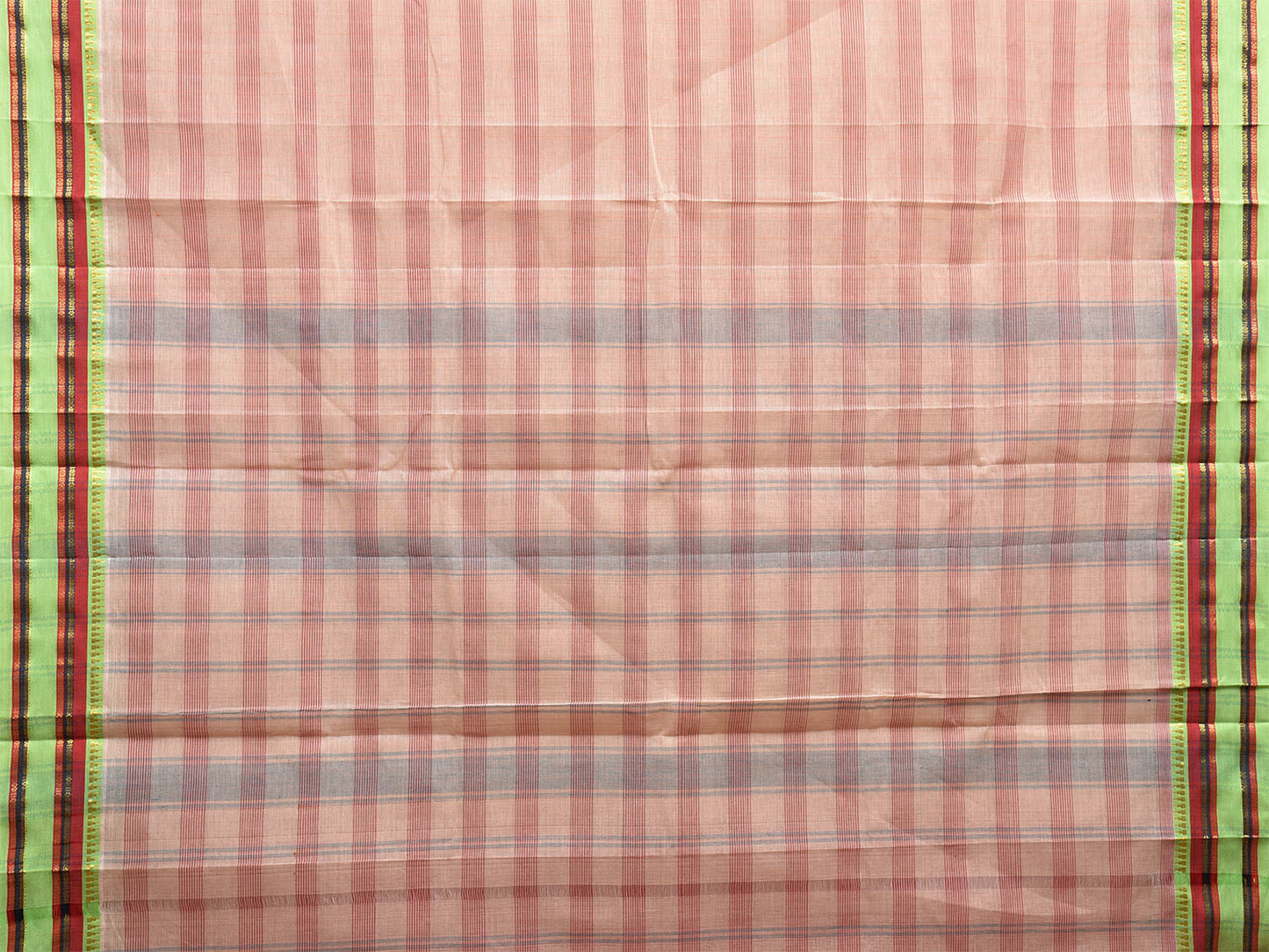 Cream and Red Narayanpet Cotton Handloom Saree with Strips Design No Blouse np1002
