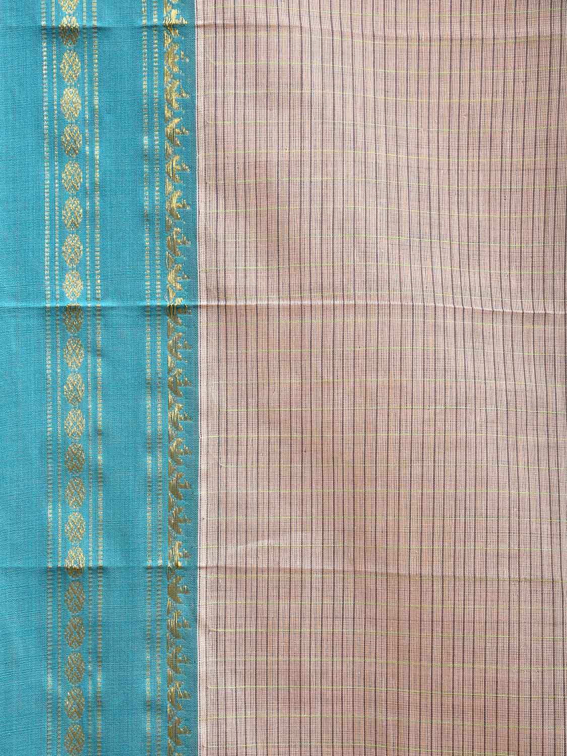 Cream and Turquoise Narayanpet Cotton Handloom Saree with Strips Design No Blouse np1003