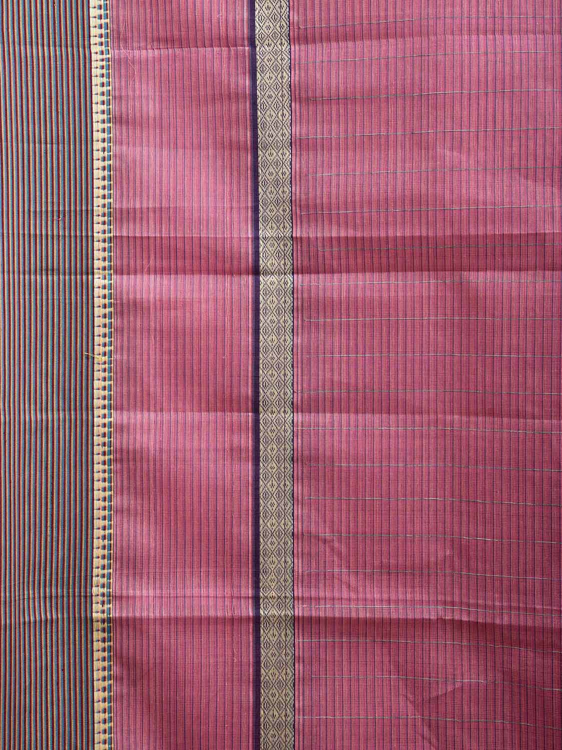 Pink Narayanpet Cotton Handloom Saree with Strips Design No Blouse np1004