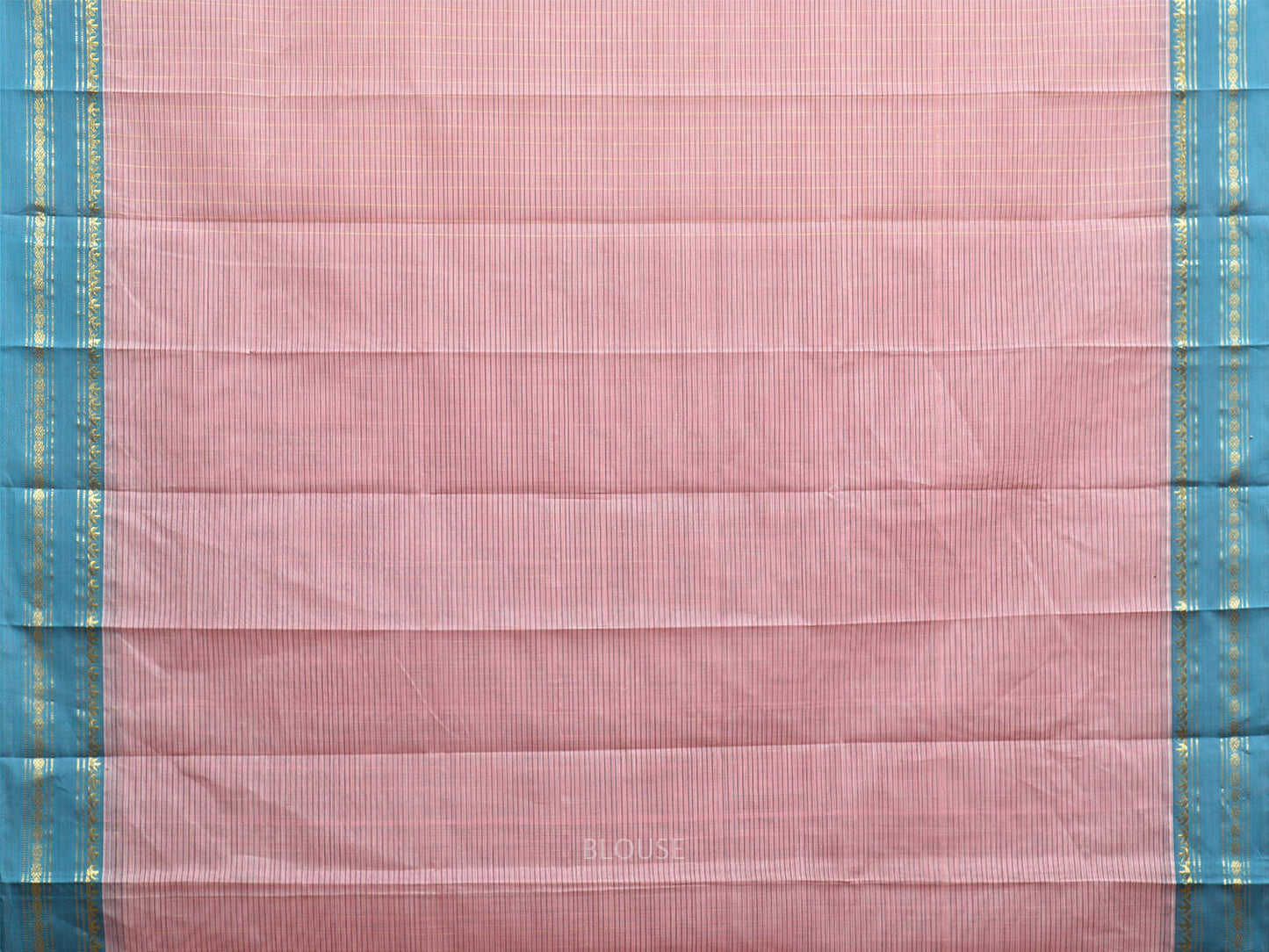 Light Pink and Blue Narayanpet Cotton Handloom Saree with Strips Design No Blouse np1084