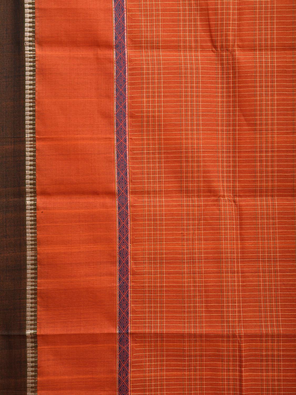 Rust Narayanpet Cotton Handloom Saree with Big Border and Strips Design No Blouse np1090