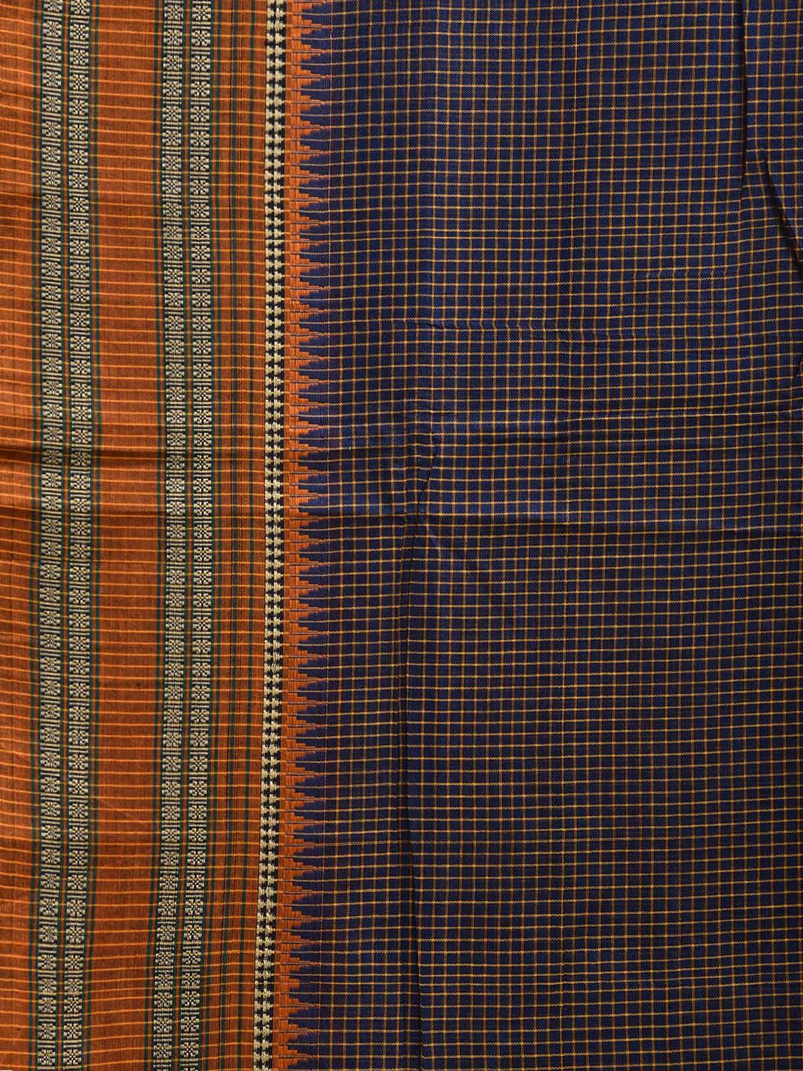 Dark Blue and Yellow Narayanpet Cotton Saree with Checks and Strips Pallu Design No Blouse np1153