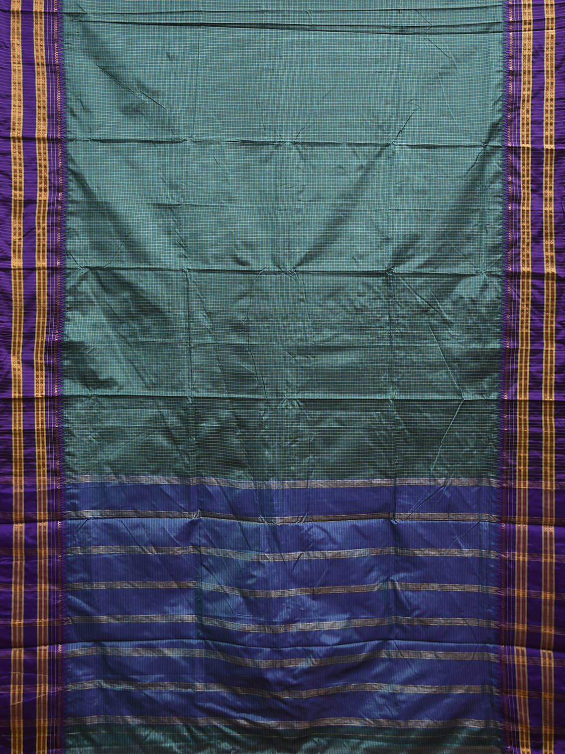 Turquoise and Blue Narayanpet Cotton Viscose Saree with Checks Design No Blouse np1158