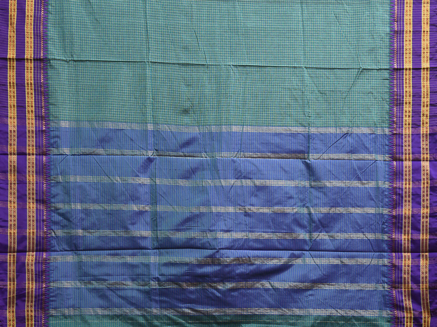 Turquoise and Blue Narayanpet Cotton Viscose Saree with Checks Design No Blouse np1158