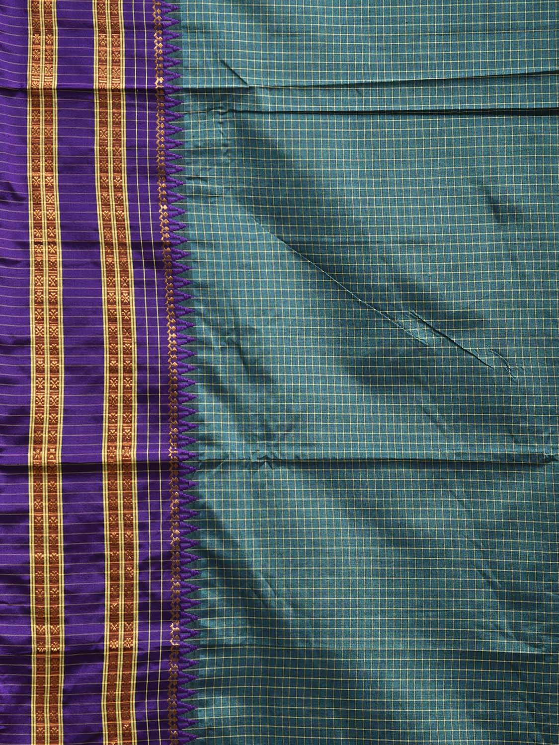 Turquoise and Blue Narayanpet Cotton Viscose Saree with Checks Design No Blouse np1158