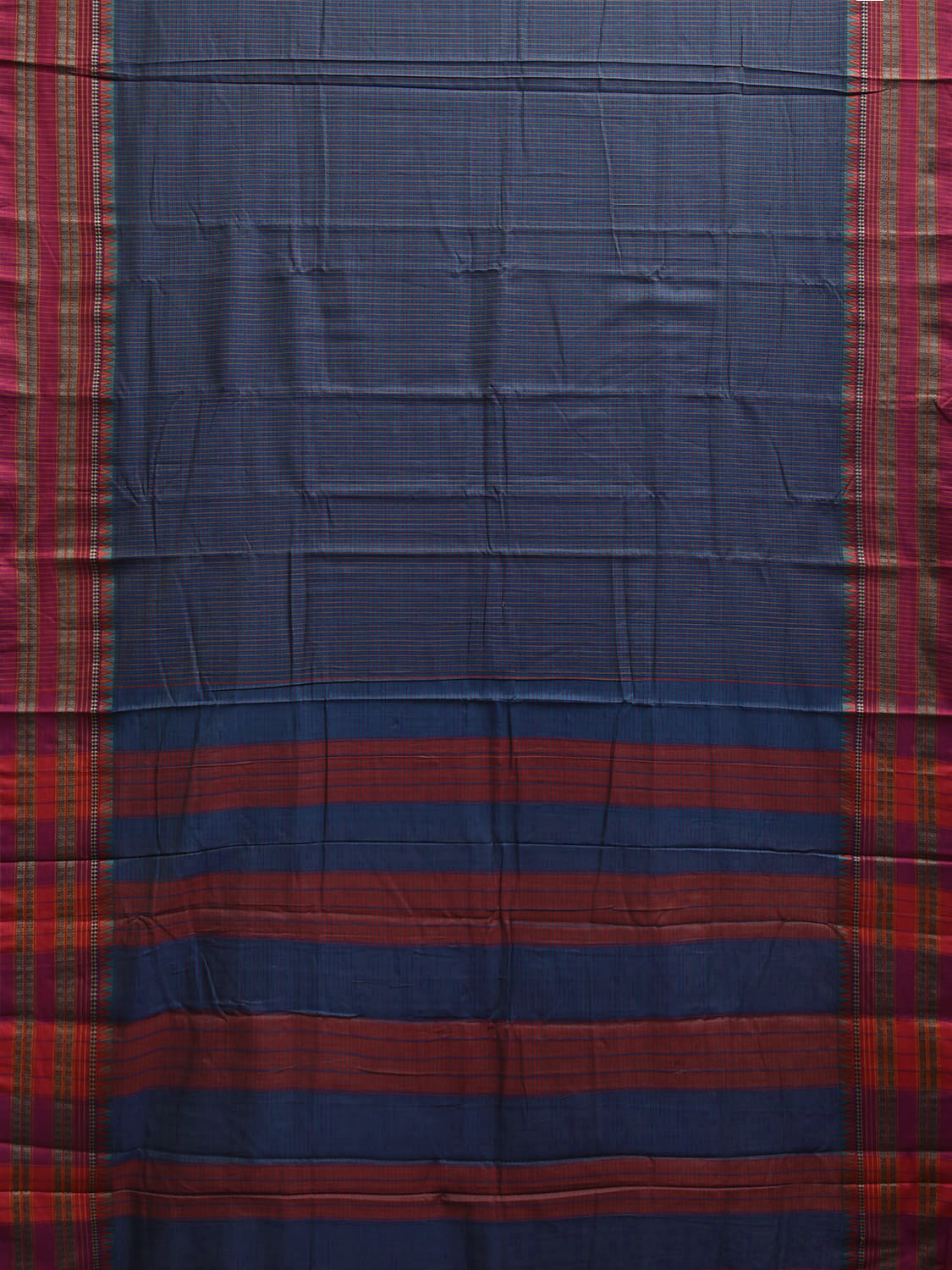 Teal and Red Narayanpet Cotton Saree with Checks Design No Blouse np1162