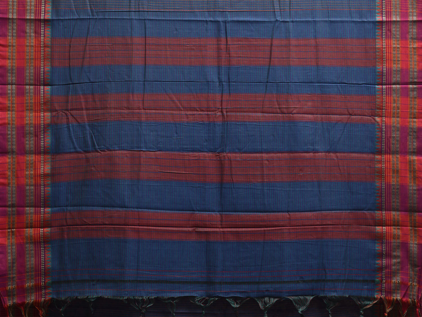 Teal and Red Narayanpet Cotton Saree with Checks Design No Blouse np1162