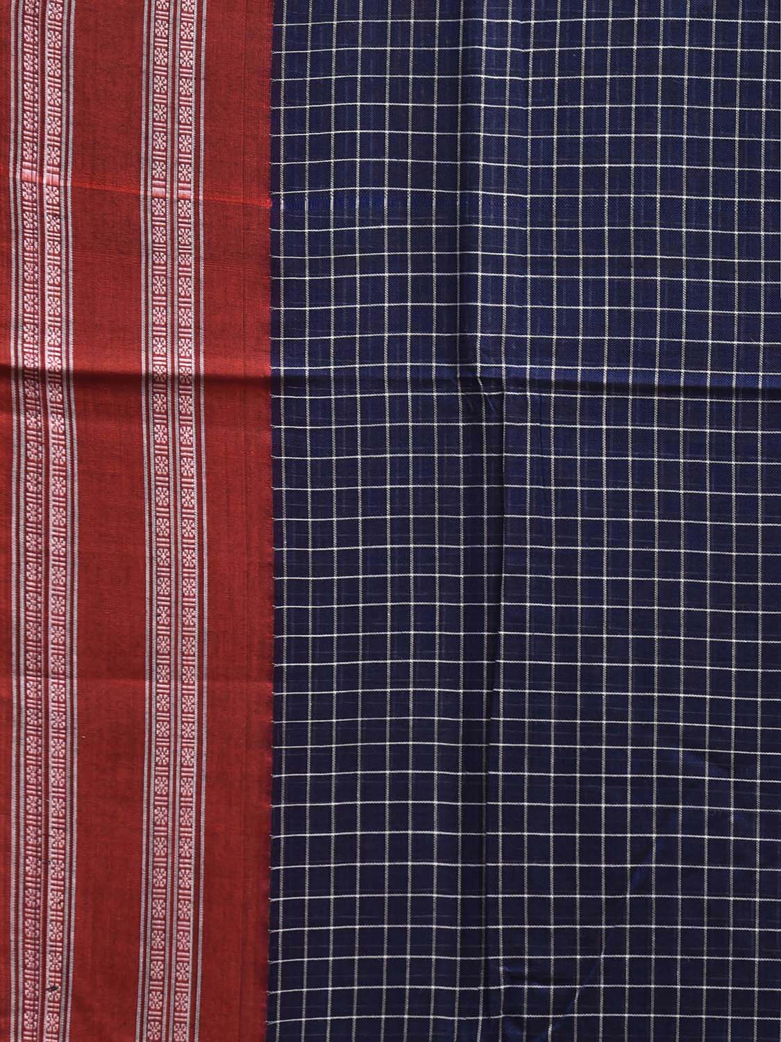 Dark Blue and Red Narayanpet Cotton Handloom Saree with Checks and Border Design No Blouse np1164