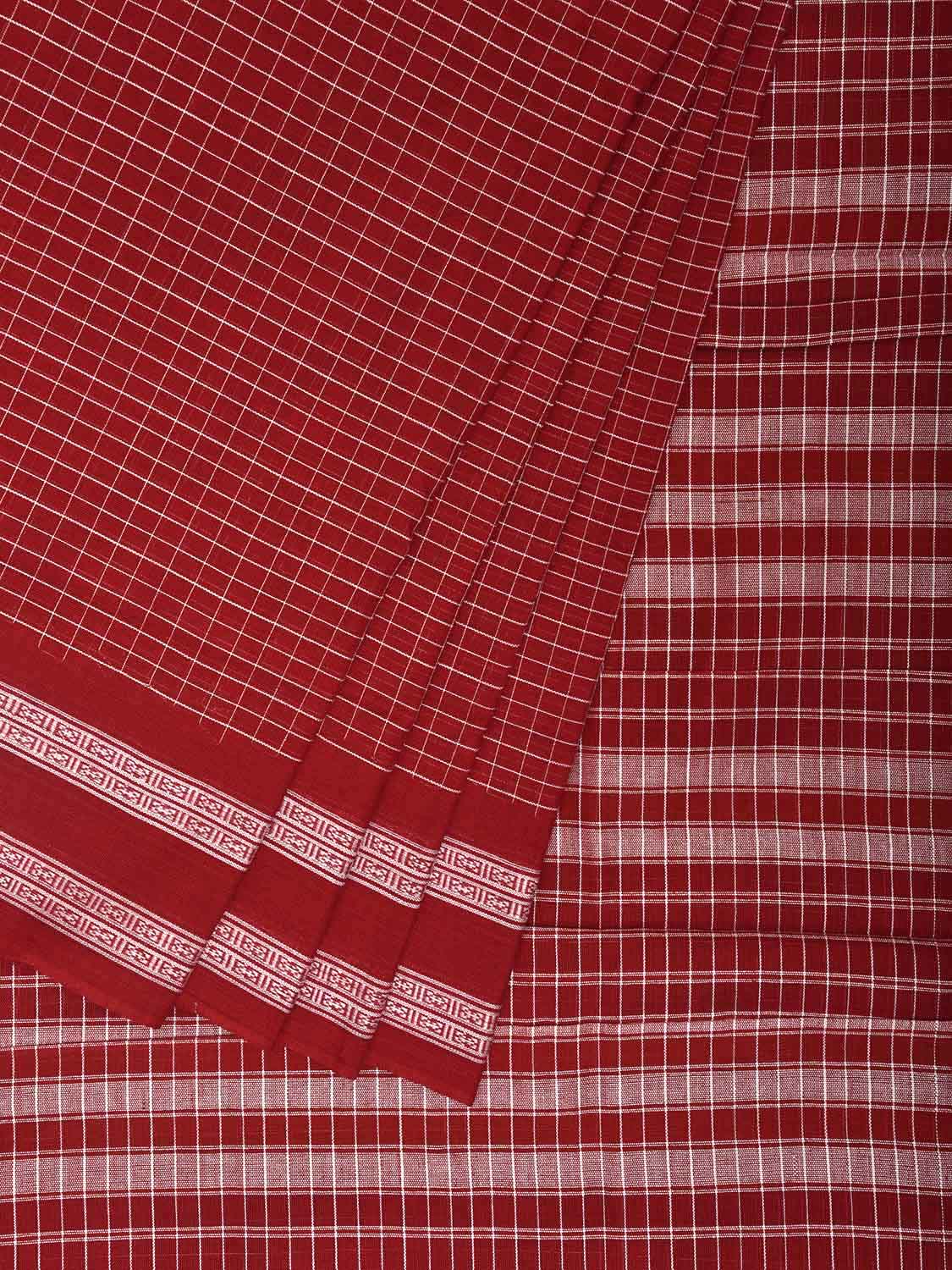 Red Narayanpet Cotton Handloom Saree with Checks and Border Design No Blouse np1165