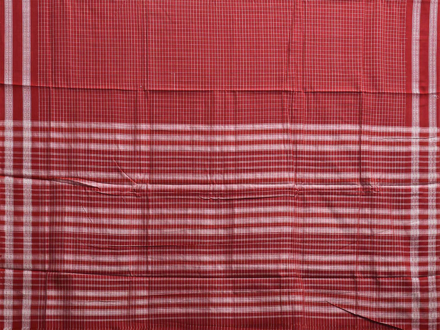 Red Narayanpet Cotton Handloom Saree with Checks and Border Design No Blouse np1165