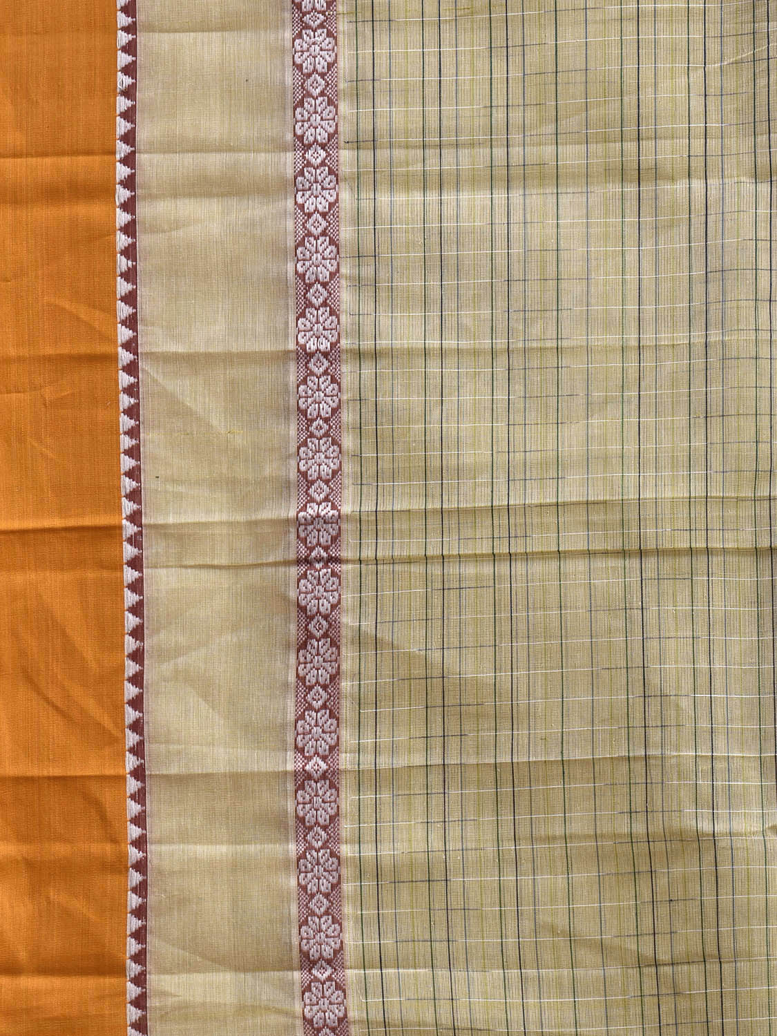 Yellow and Lime Green Narayanpet Cotton Handloom Saree with Big Border Design No Blouse np1167