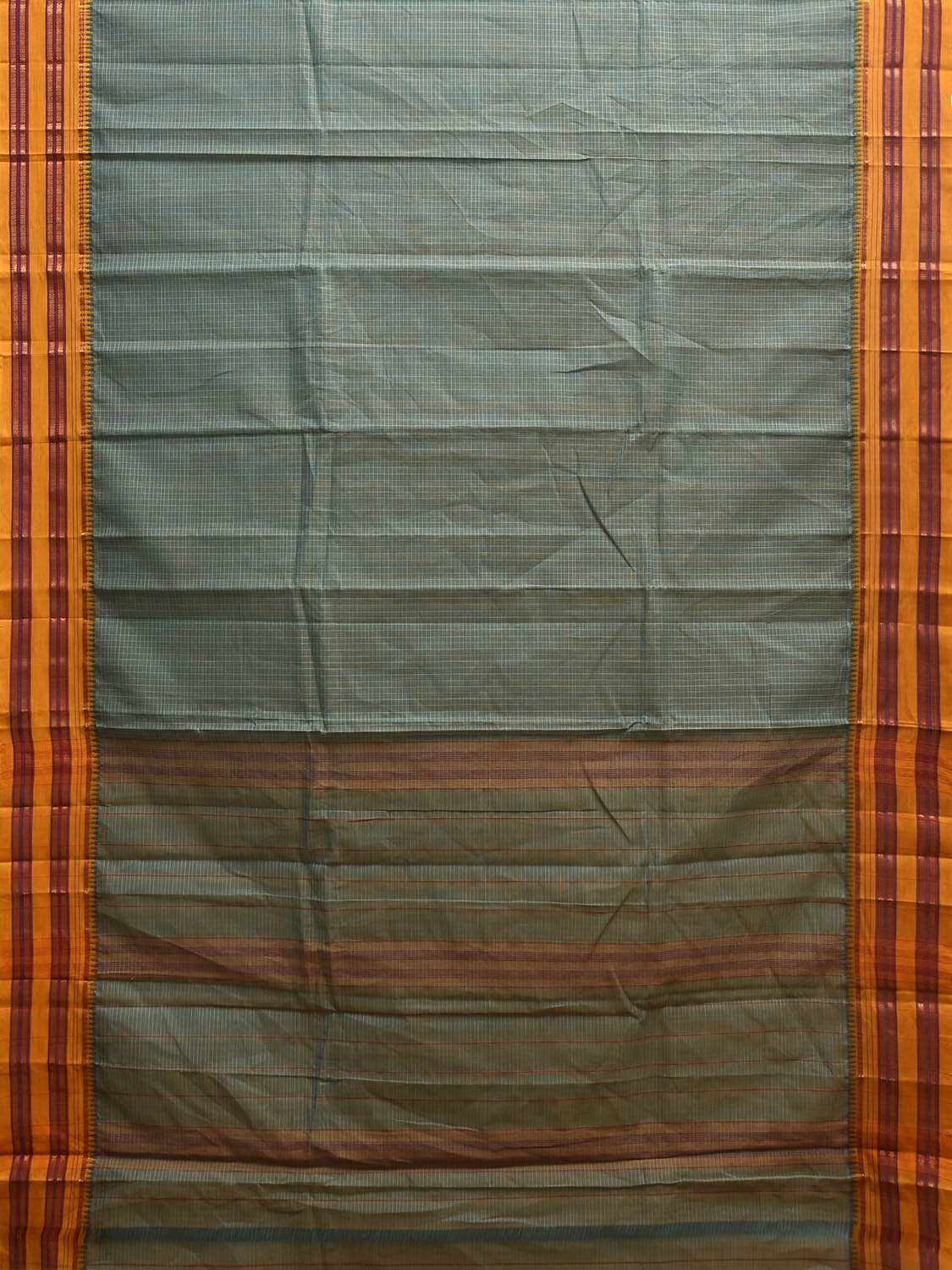 Sea Green and Yellow Narayanpet Cotton Handloom Saree with Checks Design No Blouse np1171