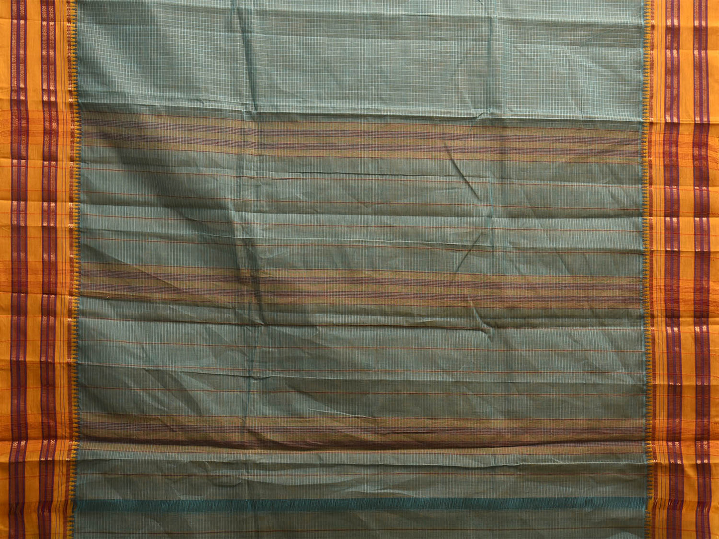 Sea Green and Yellow Narayanpet Cotton Handloom Saree with Checks Design No Blouse np1171