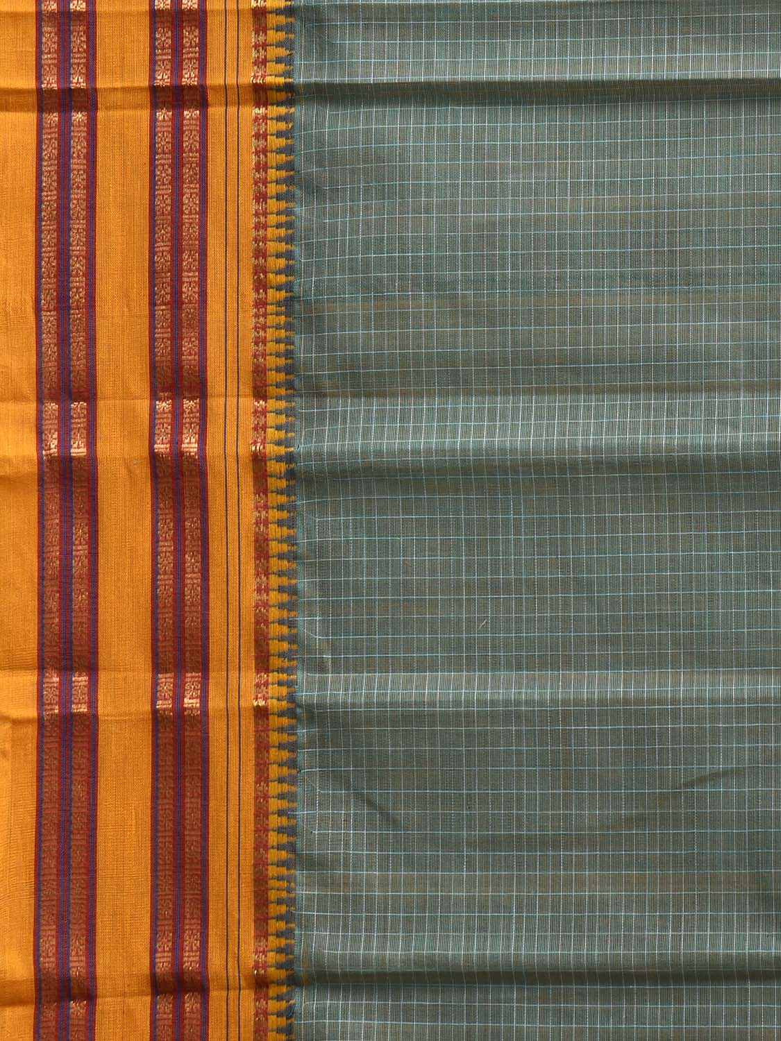 Sea Green and Yellow Narayanpet Cotton Handloom Saree with Checks Design No Blouse np1171