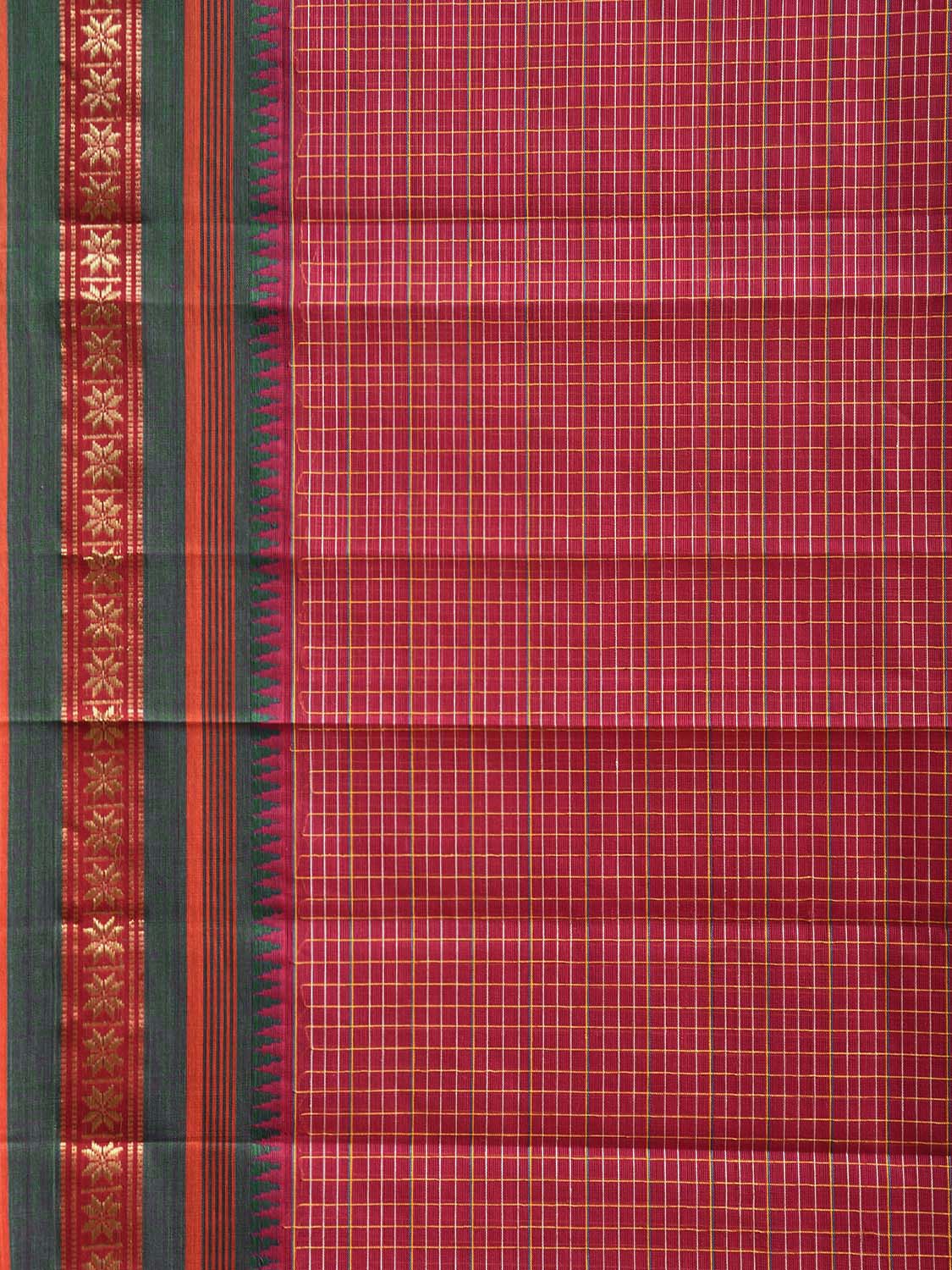 Pink and Green Narayanpet Cotton Handloom Saree with Checks Design No Blouse np1172