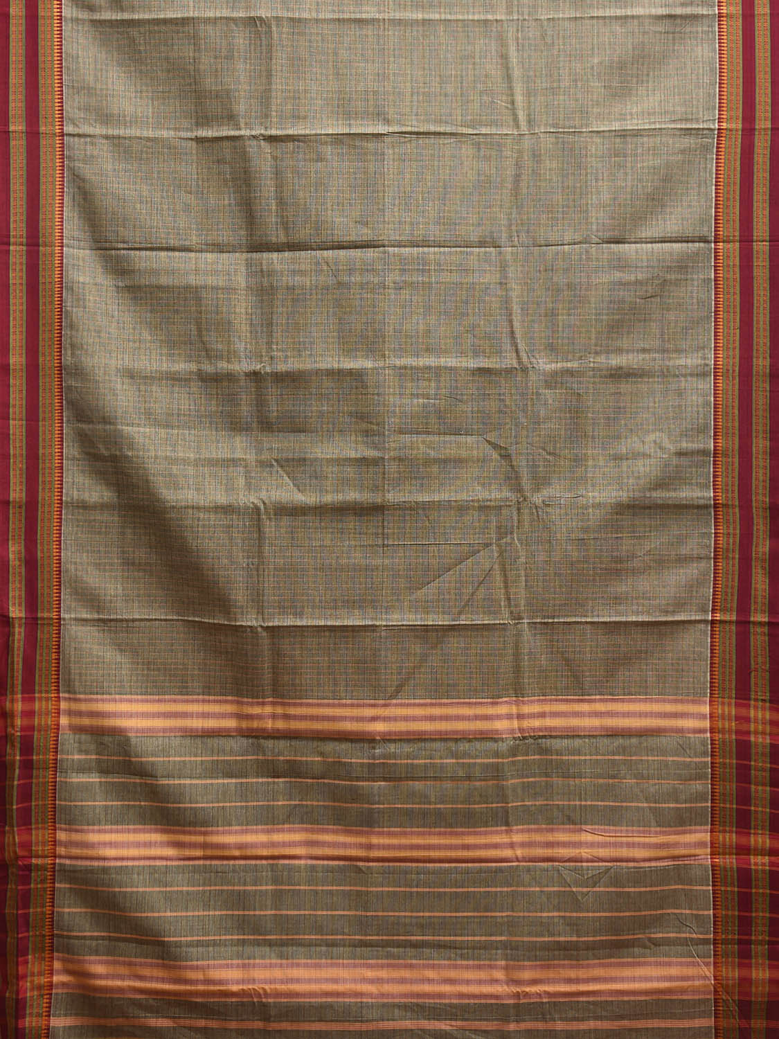 Sea Green and Maroon Narayanpet Cotton Handloom Saree with Checks Design No Blouse np1173