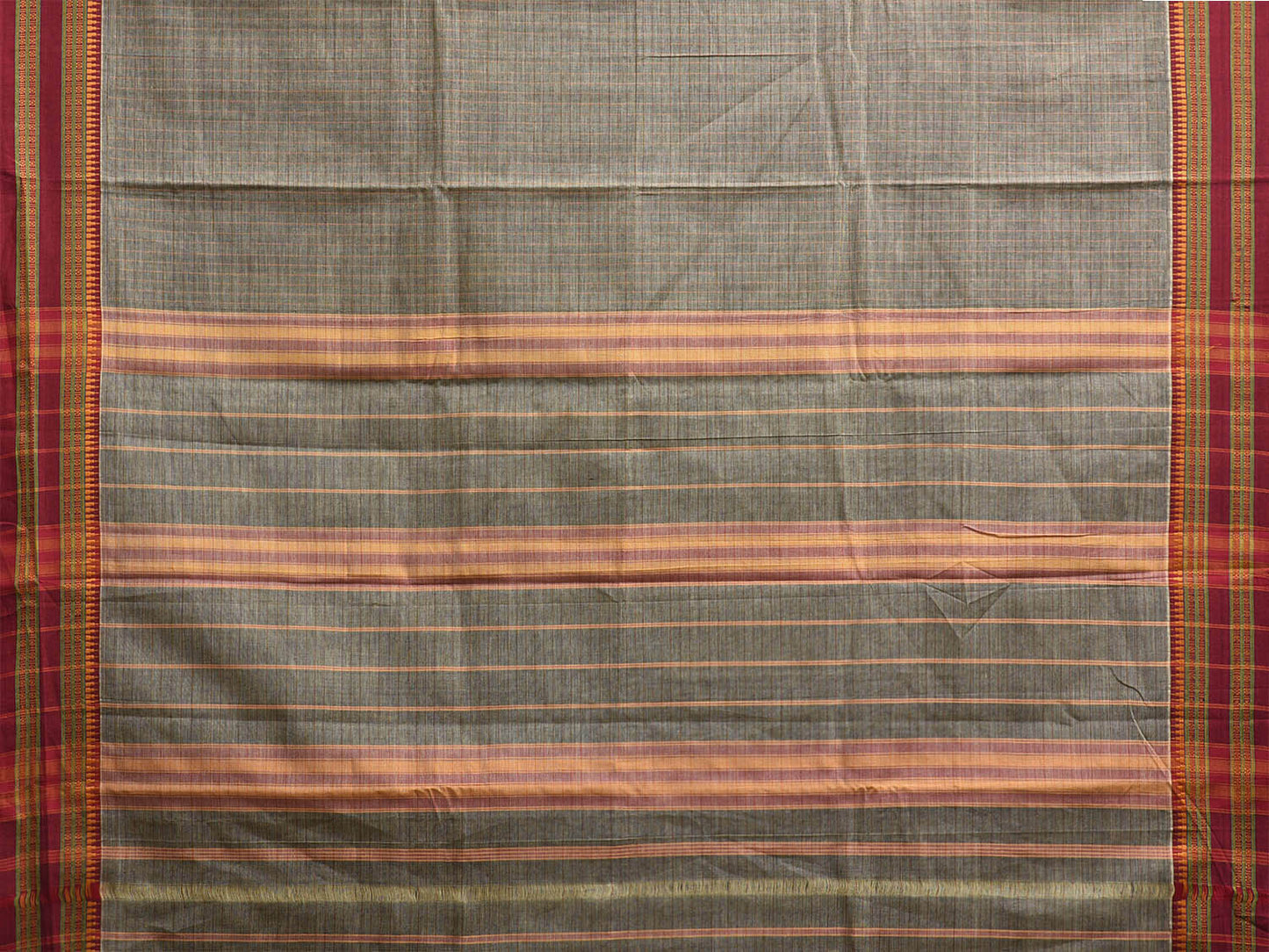 Sea Green and Maroon Narayanpet Cotton Handloom Saree with Checks Design No Blouse np1173