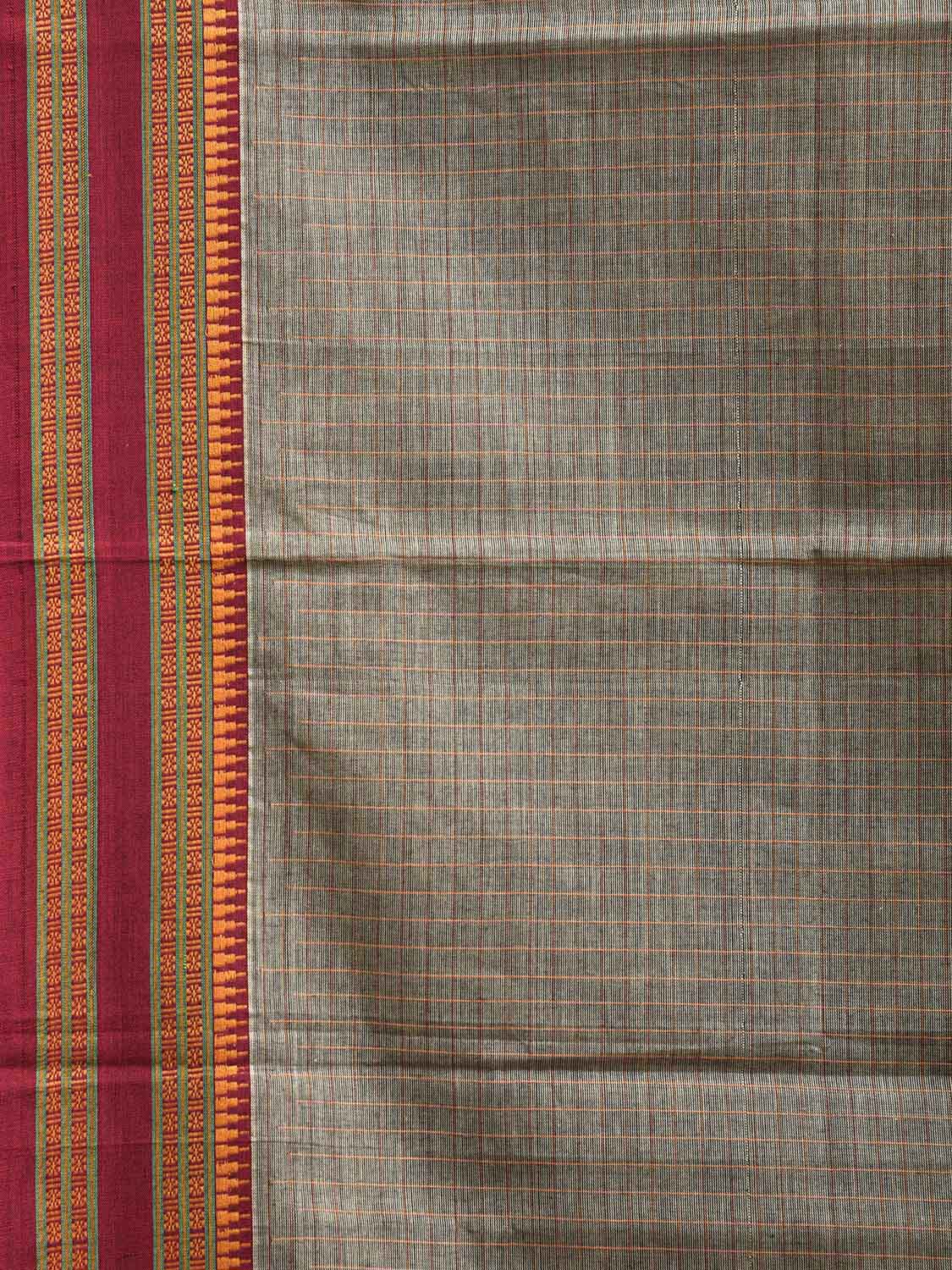 Sea Green and Maroon Narayanpet Cotton Handloom Saree with Checks Design No Blouse np1173