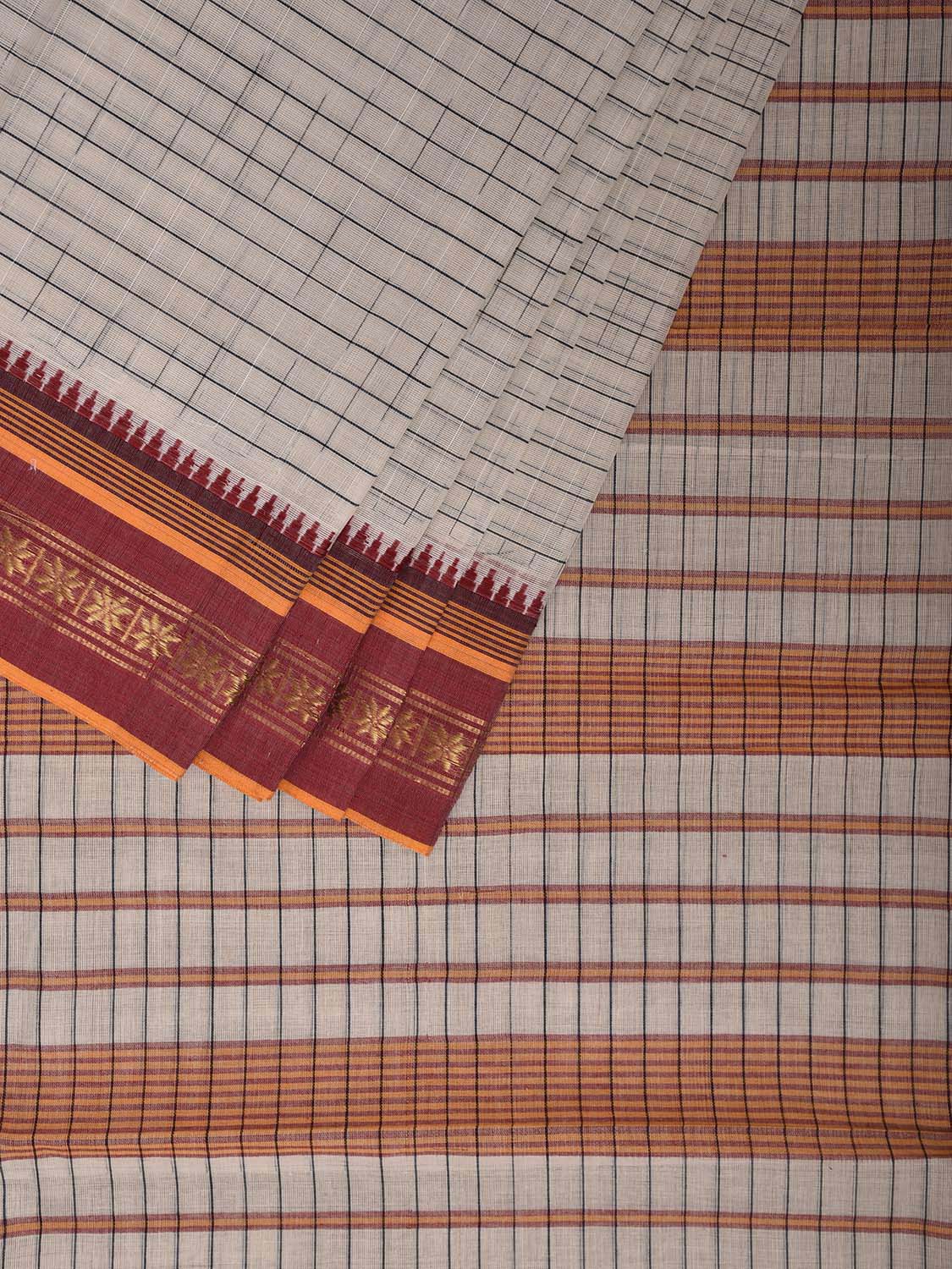White and Yellow Narayanpet Cotton Saree with Strips Design No Blouse np1174