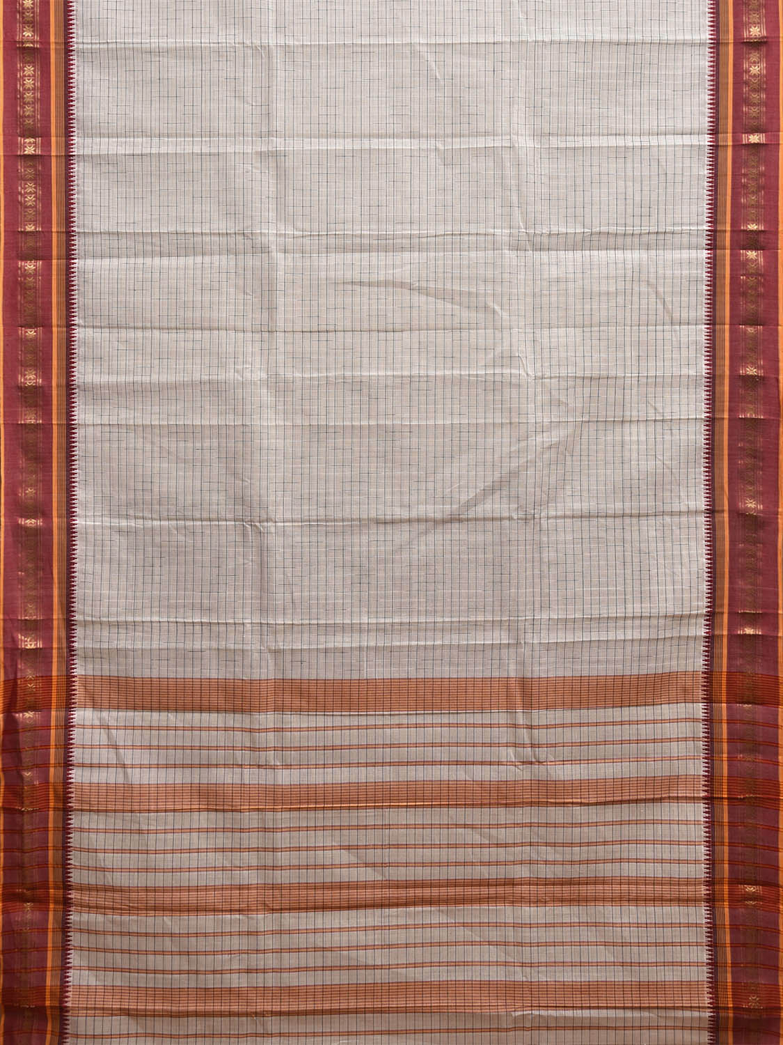 White and Yellow Narayanpet Cotton Saree with Strips Design No Blouse np1174