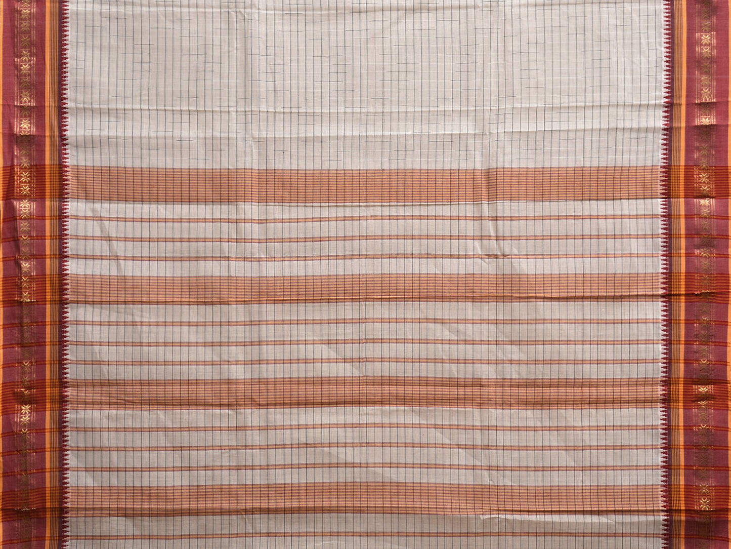 White and Yellow Narayanpet Cotton Saree with Strips Design No Blouse np1174