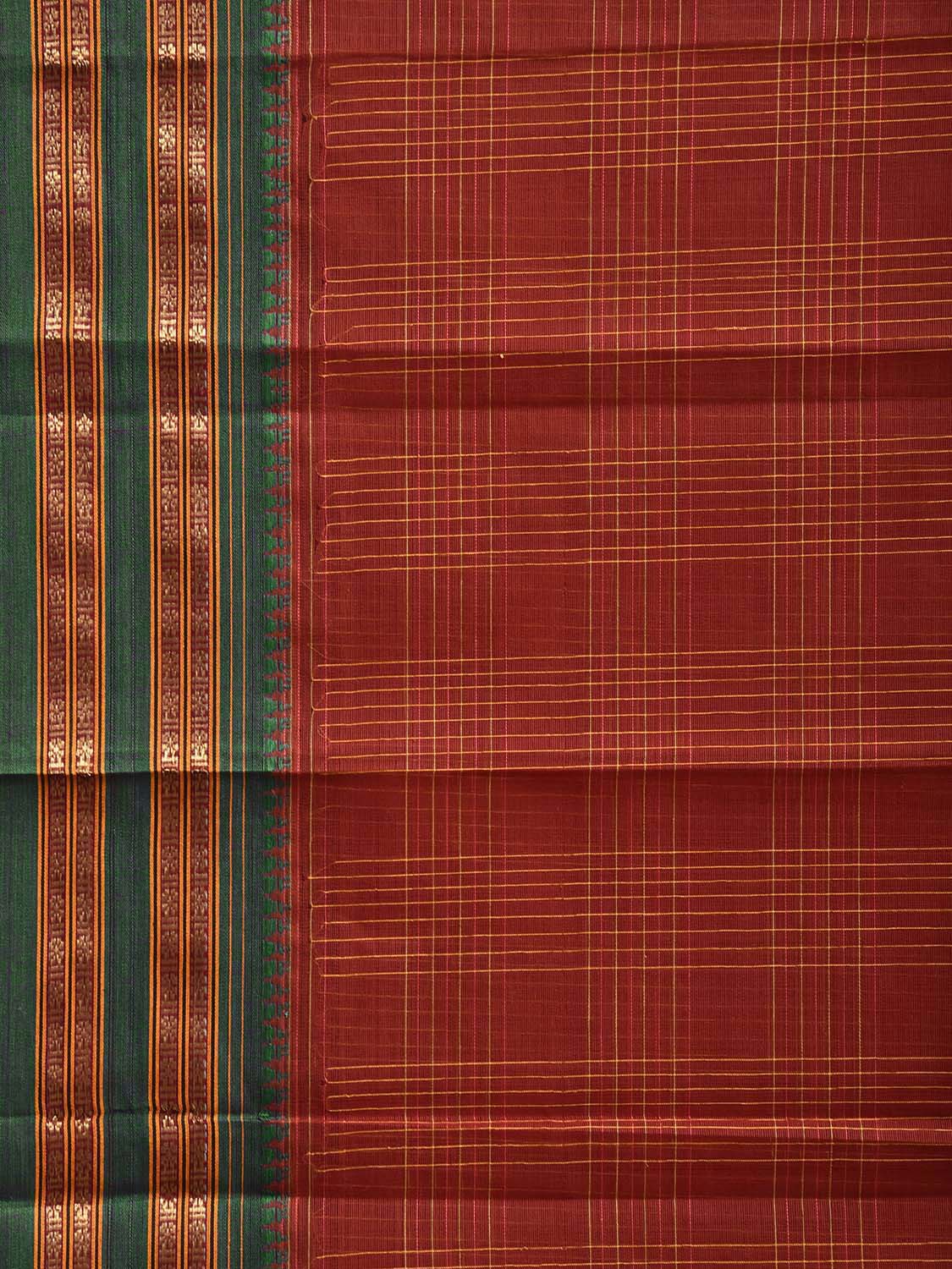 Red and Green Narayanpet Cotton Saree with Strips Design No Blouse np1175