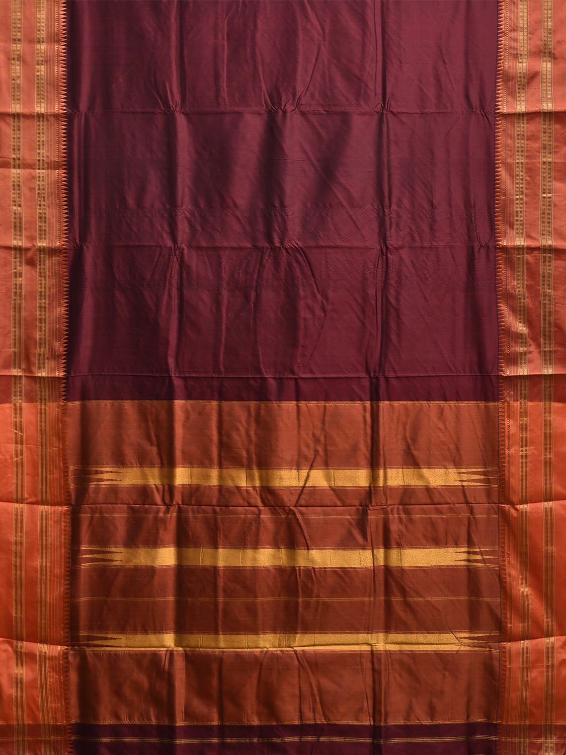 Wine and Rust Narayanpet Silk Handloom Plain Saree with Contrast Pallu Design No Blouse np1179
